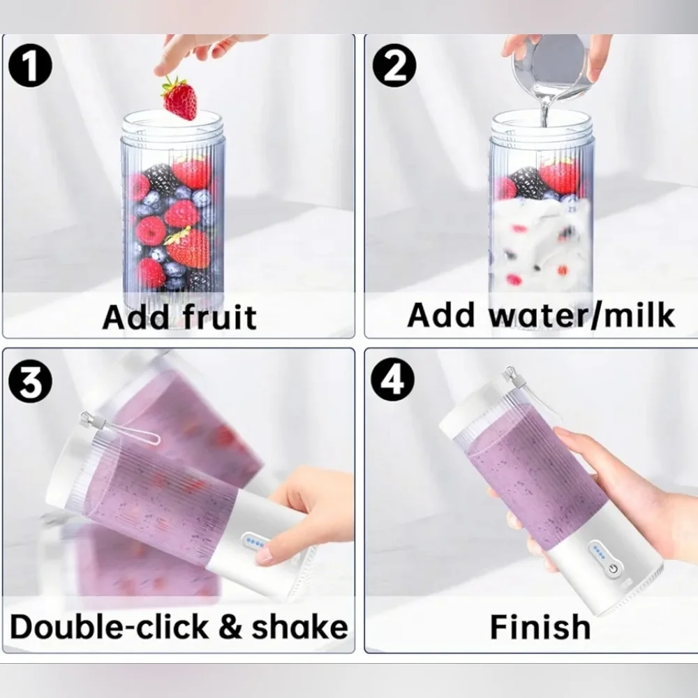 Portable Blender Personal Juicer USB Rechargeable 4000mAh Large Battery 6 Blades